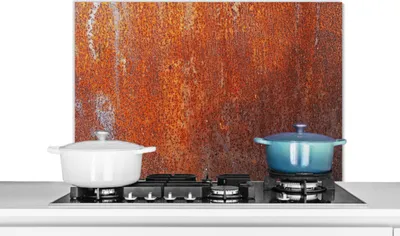 Produktbild von KitchenYeah®  Spritzschutz Küche - Küchenrückwand - Wandschutz für Herd und Spüle - Vintage - Rost - Metall 80x55 - Alu-Dibond (Alternative zum Spritzschutz aus Glas) - Hitzebeständig - Herdspritzschu