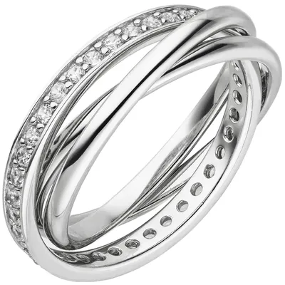 Produktbild von 3-er Ring Damenring verschlungen aus 925 Silber mit 34 Zirkonia rundum Innenumfang 58mm  Ø18.5mm
