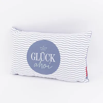 Produktbild von Kissen aus Baumwolle Glück ahoi Schiff blau weiß 25x40cm von La Vida