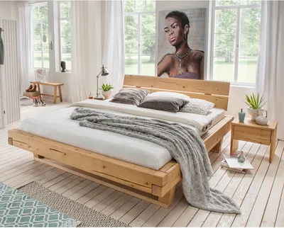 Produktbild von Massivholz Doppelbett mit 2 Nachttischen, 140x200 cm, Fichte massiv, Holzkopfteil, Massivholzkufen, UPPSALA-137, B/H/T ca. 258/88/228 cm