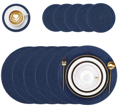 Runde Platzsets & Untersetzer, 6er Set, 38 cm, marineblau