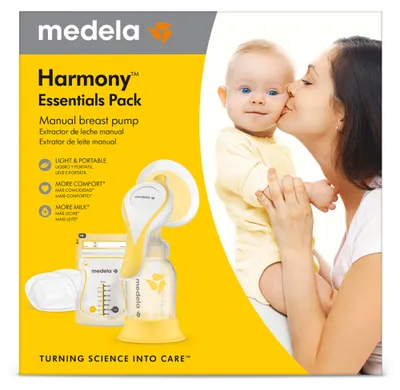 Produktbild von Medela Harmony Essentials Pack – Set mit Harmony Handmilchpumpe, PersonalFit Flex Brusthaube, Muttermilchbeuteln und Stilleinlagen – Ideal für unterwegs
