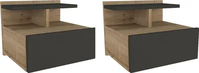 Produktbild von 2er-Set Hängenachtschränke - 1 Schublade - Natur und Anthrazit - AZELNO