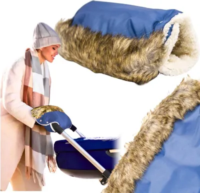 Produktbild von Wärmende Handschuhe Muff für Kinderwagen Schlitten winddicht warm marineblau