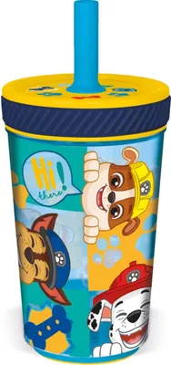 Produktbild von Paw Patrol rutschfester Plastikbecher ohne Deckel mit Strohhalm 370 ml