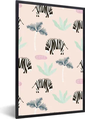 Produktbild von MuchoWow® MuchoWow® Gerahmtes Poster Zebra - Pflanzen - Rosa 60x90 cm - Poster mit zchwarzem Bilderrahmen - Kunst