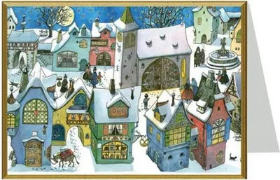 Image de Carte de Noël « Ville » – Motif hivernal aux couleurs vives