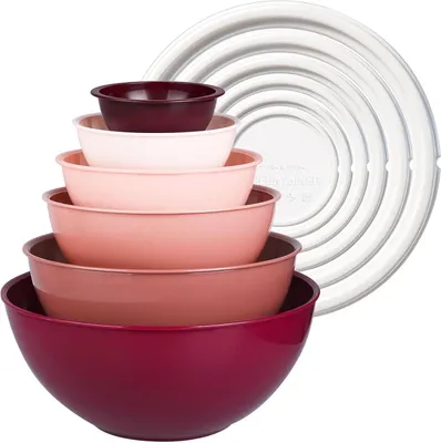Produktbild von 12-teiliges Salatschüssel-Set mit Deckeln aus Kunststoff, stapelbare Rührschüsseln für die Küche zum Mischen und Servieren