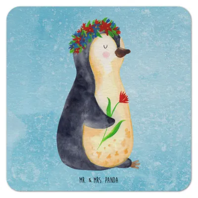 Produktbild von Mr. & Mrs. Panda Tischuntersetzer Pinguin Blumen 25er Set - Eisblau - Geschenk, Geschenkidee, Motivation, gläseruntersetzer, Wunderschön, Leben, Blumenliebe, Bierfilzl