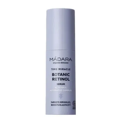 A product shot of a bottle of MÁDARA organic skincare.