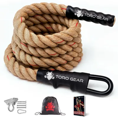 Image de Corde en jute de 38 mm, de 3 à 6 mètres, avec mousqueton, pour crossfit et fitness