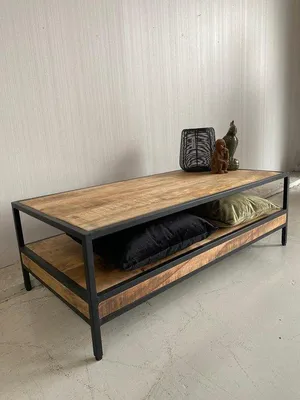 Productafbeelding van Salontafel Luuk 120x60x40 cm met onderblad mangohout en metaal