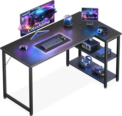 Productafbeelding van Gaming bureau, 120x70 cm, hoekbureau met omkeerbaar opbergvak, ruimtebesparend L-vormig bureau, geschikt als gaming bureau in gezinsruimtes, zwart