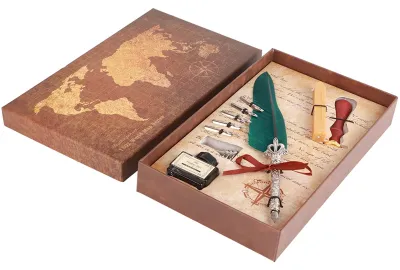 Produktbild von Federkiel-Set mit Tauchtinte im Retro-Stil, europäisch-britisch, mit Kalligrafie-übungs-Geschenkbox