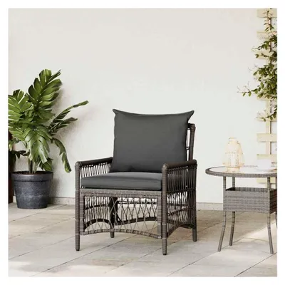 Produktbild von Gartenstuhl mit Kissen in Grau aus Poly-Rattan, klappbar