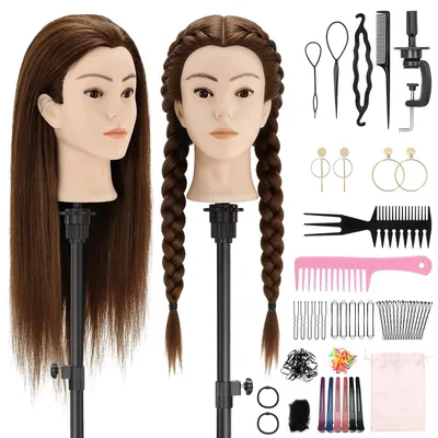 Image de Solidchoice - Tête de mannequin pour coiffeurs, avec de vrais cheveux et une pince (brun)