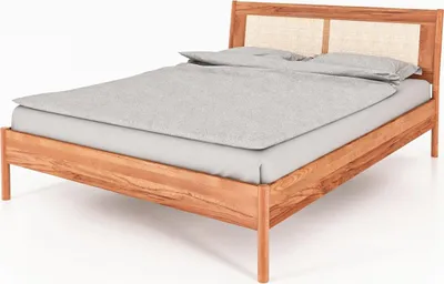 Produktbild von Bett Zola 2 Kernbuche massiv 180x200 mit Rattankopfteil und Holzbeinen
