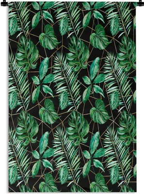 Produktbild von MuchoWow® Wandteppich Wandbehang Blätter - Grün - Abstrakt 90x135 cm Tapisserie Dekoration Wandtuch - Baumwolle - Wandskulptur