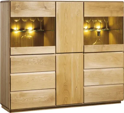 Produktbild von Vitrine Fazenda 18, Farbe: Natur, Eiche teilmassiv – 135 x 157 x 41 cm (H x B x T)