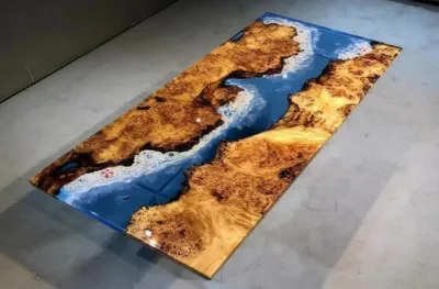 Image de Table moderne en époxy bleu transparent pour salle à manger Tables robustes