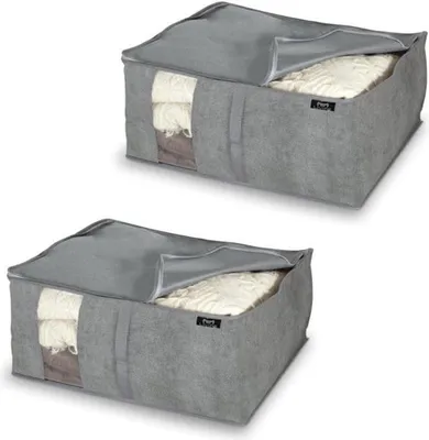 Produktbild von 2x Aufbewahrungstasche für Bettdecken Grau 55x45x25 cm mit Reißverschluss Atmungsaktiv Decken Bettwäsche Aufbewahrungsbox Organizer