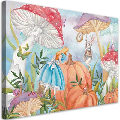 Produktbild von Leinwandbild Kleine Alice im Wunderland 90x60 Feeby Türkis bild für die wand bereit zum aufhängen