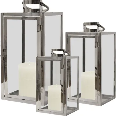 Produktbild von 3er Set XXL Edelstahl Windlicht - Laternen Set 30/40/53cm