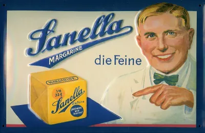 Produktbild von Blechschild Sanella Margarine Würfel retro Reklame Schild Werbeschild
