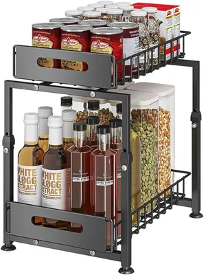 Produktbild von PromoHome® Aufbewahrungsregal unter der Spüle 2 Ebenen Metall Küchenorganizer mit ausziehbaren Schubladen, Schwarz, 40x30x25 cm