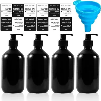 Image de Lot de distributeurs de savon et de shampoing, 4 x 500 ml, noir