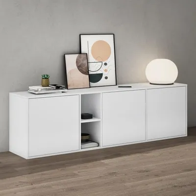 Produktbild von Mai & Mai Möbel Schrank mit 3 Türen und 2 Fächern Kommode in Weiß matt Sideboard viel Stauraum für Wohnbereich BTH: 180x36x52,6 cm Schrank02