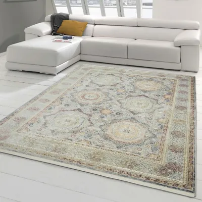 Immagine prodotto di Tappeto vintage classico ed elegante con 6 ornamenti e frange crema multicolore Dimensioni - 120x170 cm