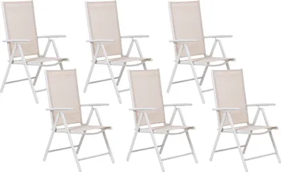Obrázek produktu pro BELIANI Sada 6 zahradních židlí béžová textilie bílý hliníkový rám prášková barva skládací polohovatelné moderní design
