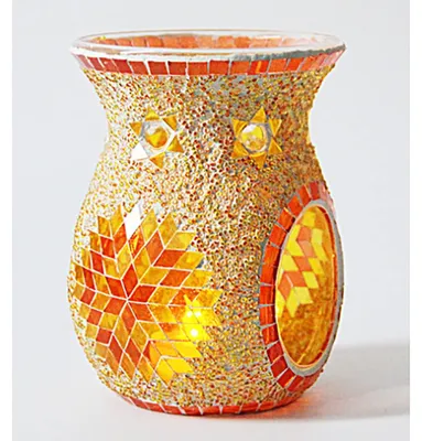 Glas-Kerzenhalter, Mosaik, Sonnenblume, Orange, 14x17 cm