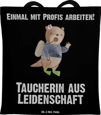 Produktbild von Mr. & Mrs. Panda Shopping Tasche Taucherin Leidenschaft - Schwarz - Geschenk, Stoffbeutel, Tote Bag, Tragetasche, Jutebeutel