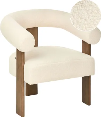 Produktbild von BELIANI Sessel Cremeweiß und Dunkelbraun Bouclé-Polsterung Retro Design Holzbeine Wohnzimmer