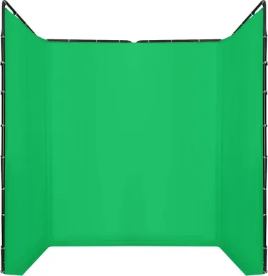 Produktbild von Fotohintergrund Set - Hintergrundsystem mit Stoff - 4 x 2,4 m - Chroma Key Greenscreen - Polyester - Tragbares Bodenstativ - Grün