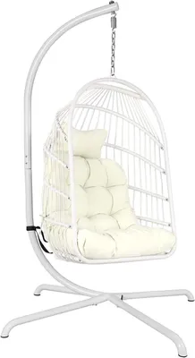 Productafbeelding van Eierstoel met sterke standaard en comfortabel kussen voor binnen en buiten - opvouwbare rotan hangstoel