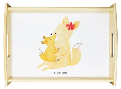 Produktbild von Mr. & Mrs. Panda Holztablett Fuchs Mama - Weiß - Geschenk, Sofa Tablett, Serviertablett, Dekotablett, Mutter, Servier, Muttertag, Tochter, für bett, Schoß