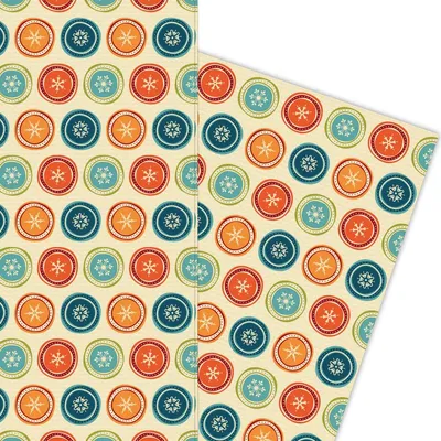 Produktbild von Retro Weihnachts Geschenkpapier mit Schneeflocken auf beige - G5934, 32 x 48cm