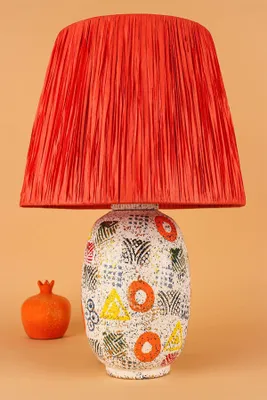 Produktbild von Opviq, Hochwertige Tischlampe, Keramikkörper, Rafia-Schirm Ø33 h:25 cm, Höhe: 50 cm, Kabel: 150 cm, E27 Fassung, Max 40 W, IP20, Orange, Modernes Design für stilvolle Räume.