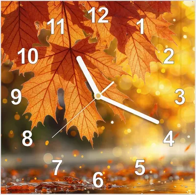 Produktbild von Wanduhr aus Glas mit Motiv Herbstblätter- 30 x 30 cm - inkl. Aufhängesystem