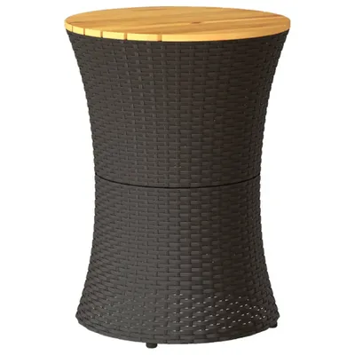 Produktbild von Garten-Beistelltisch Trommelform Schwarz Poly Rattan Massivholz