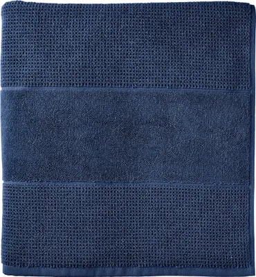Produktbild von Schiesser Saunatuch Turin | Frottier | angesagte Reiskornoptik | 100% Baumwolle | flauschig, saugstark, farbecht  | Kordelaufhänger | 75x200cm | Dunkelblau