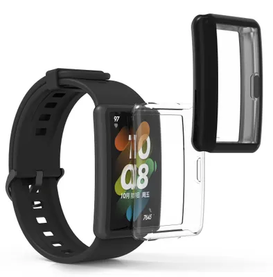 Produktbild von kwmobile 2x Silikon Hülle für HONOR Band 7 / Band 6 / Huawei Band 7 / Band 6 Schutzhülle - Fullbody Display Cover Set aus Silikon - Schwarz