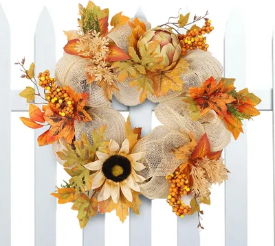 Produktbild von Sonnenblumenkranz – 38,1 cm, Sommer/Herbst, auch für Halloween geeignet