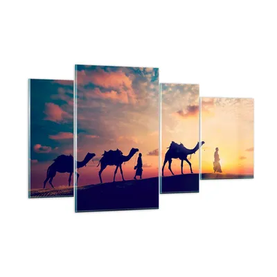 Produktbild von Bilder auf glas - Kamel Wohnwagen - 120x70cm - Glasbilder - Wandbilder - Kunstdruck - zum Aufhängen bereit - Wanddekoration aus Glas - Glas Bilder - Wandbild auf Glas - 4 Teile - GDL120x70-3672