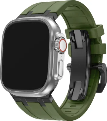 Produktbild von BALR Flüssigsilikonarmband passend für Apple Watch 44mm / 45mm / 49mm - Grün/Schwarz - Kompatibel mit Series 4 bis 9, SE (44/45mm) & Apple Watch Ultra / Ultra 2 (49mm)