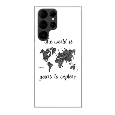 Produktbild von MuchoWow® Handyhülle Schutzhülle Hülle für Samsung Galaxy S22 Ultra Weltkarte - Schwarz - Sprichwörter Silikon Softcase Handy Hülle - Abbildung