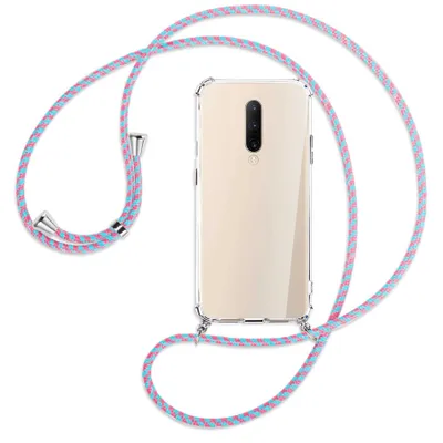 Produktbild von Handykette Backcover-Schutzhülle mit Band (Metall silberfarben) für OnePlus 7 Pro - pink/mint